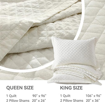 Grassix Linen Quilt Set Queen Size 3-Piece, 100% Linen Front & Cotton Back, Prewashed Diamond Stitch Bedspread with 2 Shams, Lightweight Breathable Quilt for Hot Sleepers, Modern Farmhouse Bedding