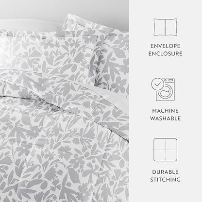 LINENS & HUTCH Comforter Set Patterned Microfiber All Season Down-Alternative Ultra Soft Bedding in Abstract Garden - Full/Queen Abstract Garden Light Gray