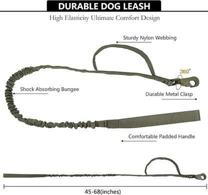 Tactical AirTag Dog Collar Leash Set - Heavy Duty, Adjustable GPS Collar | Compatible with Apple AirTag, with Holder & Control Handle for Medium/Large Dogs [Green, XL]