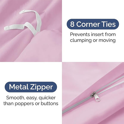 Duvet Cover Queen Size Set - Extra Soft Queen Duvet Cover 90" x 90" with 2 Pillow Shams - Hotel Luxury, Easy Care & Fade Free w/ Zipper Closures & Ties - All Season, Comfy & Breathable (Light Pink)