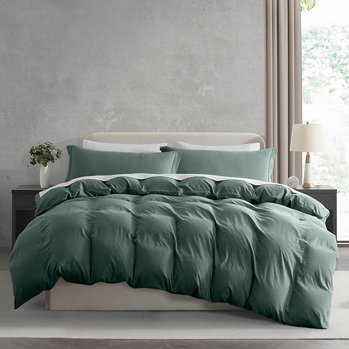Nestl Forest Green Duvet Cover King Size - Soft Prewashed King Duvet Cover Set, 3 Piece, with Zipper Closure, 1 Duvet Cover 104x90 inches and 2 Pillow Shams
