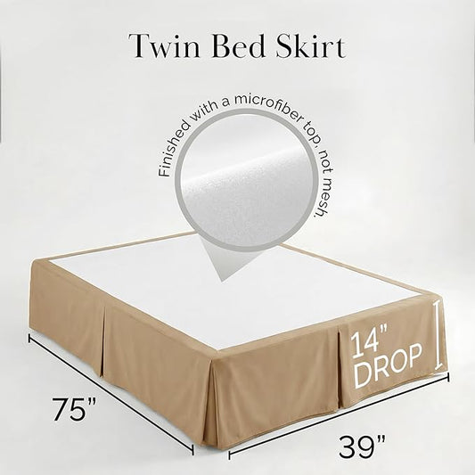 Southshore Fine Living, Inc. Twin Size Bed Skirt, 14-Inch Drop Pleated Bed Skirt for Twin Mattress, Dust Ruffle for Twin Size Bed, Taupe