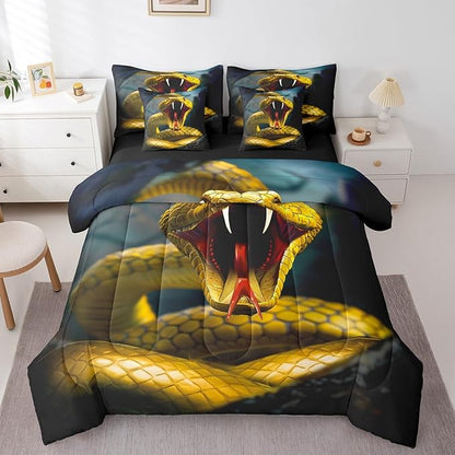 Erosebridal Snake Bed in a Bag Queen Comforter Set 7 Piece,Little Dragon Bedding Sets Tropical Wildlife Reptile Sheet Set with Comforter