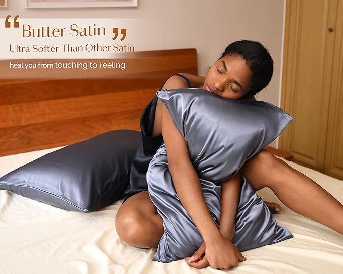 Yanibest Satin Pillowcase, King Size Pillow Cases Set of 2 - Silk Pillow Cases for Hair and Skin with Zipper, Silk Pillow Cases King for 20"x40", Exquisite Packaging for Women Men