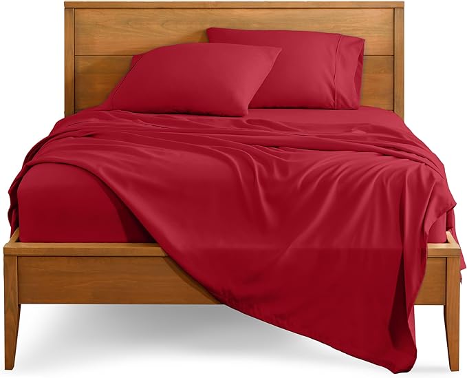 Bare Home Full XL Sheet Set - 1800 Ultra-Soft Microfiber Full Extra Long Bed Sheets - Double Brushed - Deep Pockets - Easy Fit - 4 Piece Set - Bedding Sheets & Pillowcases (Full XL, Red)