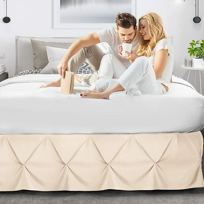 Nestl Beige Cream Bed Skirt Twin Size, Pinch Pleat Twin Bed Skirt, 14" Inch Drop Twin Bedskirt, Hotel Quality Beige Cream Bed Skirts, Microfiber Bedskirt for Twin Bed, Beige Cream Twin Bed Skirt