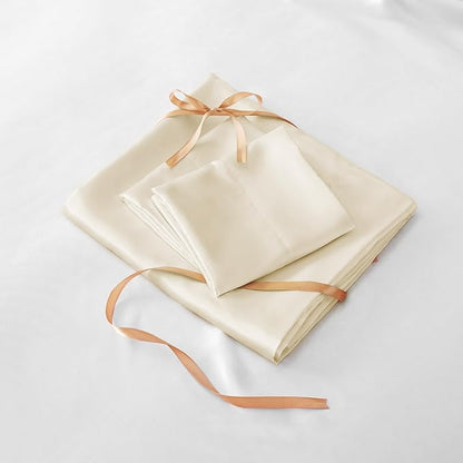 BEDELITE King Size Sheets Set, Luxury Soft Beige Satin Sheets for Hair and Skin, Similar to Silk Bed Sheets Set 4 Pieces with 1 Deep Pocket Fitted Sheet, 1 Flat Sheet, and 2 Pillowcases