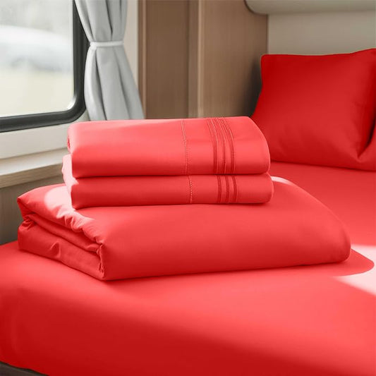 Clara Clark Bed Sheets, Premier 1800 Series 4 Piece RV Queen Sheet Set, Luxury Soft Sheets for RV Bunks, Short Queen - Cherry Red