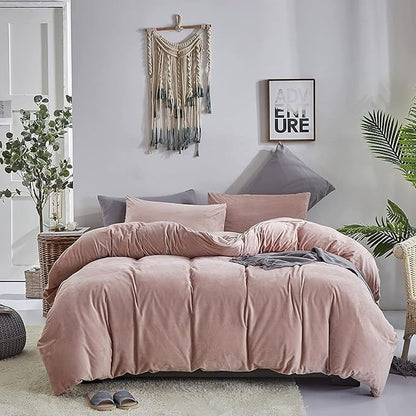 Luxlovery Pink Velvet Comforter Set Twin Lake Pink Flannel Plush Bedding Comforter Set Winter Thick Warm Solid Haze Pink Quilts Blanket Soft Heavyweight Comforter Set For Twin Bed