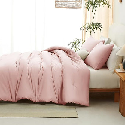 CozyLux Oversized Queen Comforter Set Blush Pink, 3 Pieces 98x98 Solid Breathable Quilted Bedding Sets All Season, Luxury Soft Lightweight Bed Set with Down Alternative Comforter and 2 Pillowcases