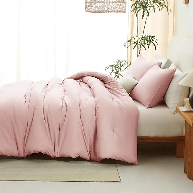 CozyLux California King Comforter Set Blush Pink, 3 Pieces Cal King Solid Breathable Quilted Bedding Sets All Seasons, Luxury Soft Lightweight Bed Set with Down Alternative Comforter and 2 Pillowcases