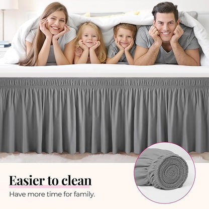 RIMELA Gray King Size Bed Skirt 18 Inch Drop, Elastic Bed Skirts Cal King Dust Ruffle, Light Grey Bedskirt for Adjustable Bed Base Solid Fade Resistant Silky Fabric Machine Washable Easy to Install