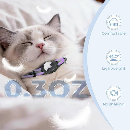 Breakaway AirTag Cat Collar, Reflective Cat Tracker Collar with Bell | Built in AirTag Holder, Adjustable 8.5-12in for Cats, Kittens and Puppies, Safety Elastic Band, Reflective for Night Walking