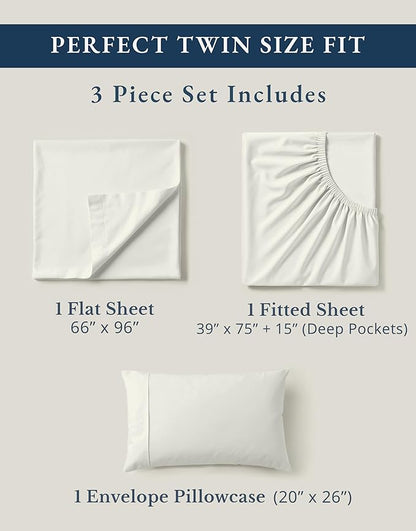 LANE LINEN Twin Bed Sheets, 100% Organic Cotton Sheets Twin Size, 3Pc Twin Bed Sheet, Hotel Quality Bed Sheet Set, Bedding Sheet & Pillowcases, Deep Pockets Upto 15" - Glacier Grey