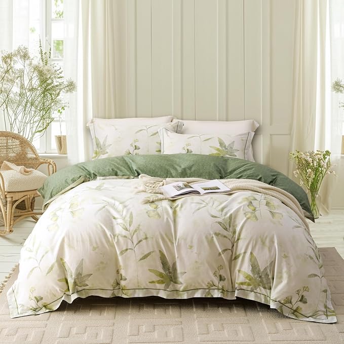 OAITE Duvet Cover Set Twin Size Floral Pattern 500 Thread Count Ultra Soft 100% Cotton Duvet Cover Sets 3-PC, Breathable Duvet Cover with Zipper Closure & Corner Ties
