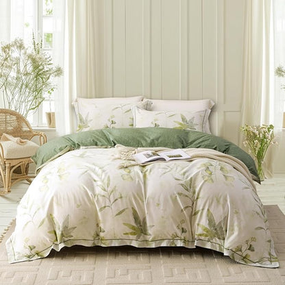 OAITE Duvet Cover Set Twin Size Floral Pattern 500 Thread Count Ultra Soft 100% Cotton Duvet Cover Sets 3-PC, Breathable Duvet Cover with Zipper Closure & Corner Ties