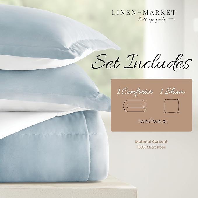 Linen Market Reversible Twin Size Comforter Set (2 Piece) - Bring Luxury Home with Our Soft and Lightweight Down Alternative Comforter Twin Set - This Includes Your Twin Comforter and 1 Pillow Sham