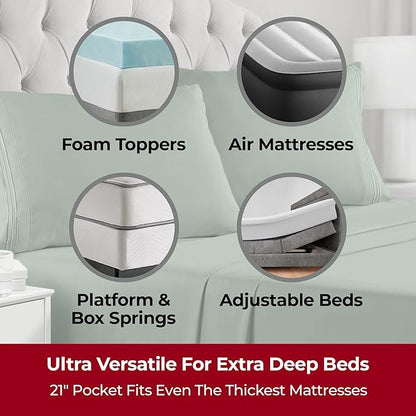 Mellanni Extra Deep King Sheets - 4 PC Iconic Collection Bedding - Hotel Luxury, Ultra Soft, Cooling Bed Sheets - Wrinkle, Fade, Stain Resistant (King, Sage)