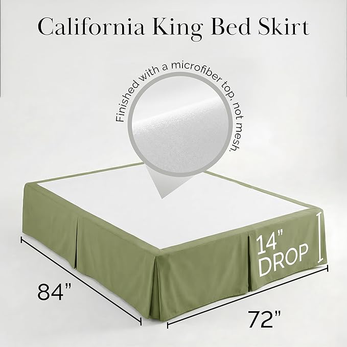 Southshore Fine Living, Inc. California King Bed Skirt - 14" Drop, Luxury Pleated Bed Skirts, California King Size Bedding Dust Ruffle, California King Size Bed Skirting, Sage Green