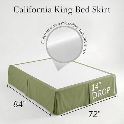 Southshore Fine Living, Inc. California King Bed Skirt - 14" Drop, Luxury Pleated Bed Skirts, California King Size Bedding Dust Ruffle, California King Size Bed Skirting, Sage Green