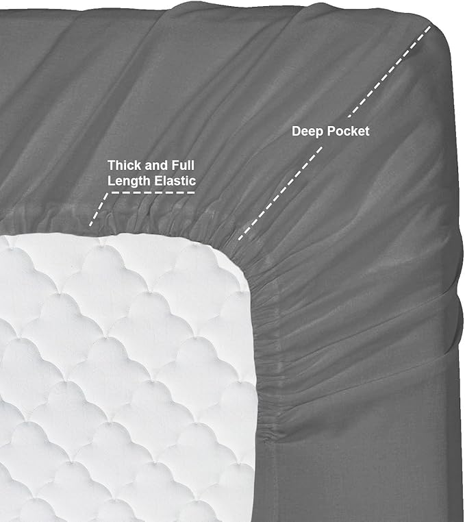 Clara Clark Bed Sheets, Premier 1800 Series 4 Piece Bed Sheet Set, Deep Pocket, Wrinkle, Fade, Stain Resistant, Luxury Soft Bedding Sheets & Pillowcases, Split King, Charcoal Gray