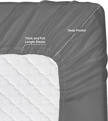 Clara Clark Bed Sheets, Premier 1800 Series 4 Piece Bed Sheet Set, Deep Pocket, Wrinkle, Fade, Stain Resistant, Luxury Soft Bedding Sheets & Pillowcases, Twin-XL, Charcoal Gray
