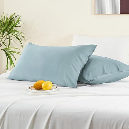 BEDELITE Pillow Cases Standard Size Set of 2, Rayon Derived from Bamboo, Cooling Pillow Cases for Hot Sleepers & Night Sweats, Breathable and Silky Soft Envelope Pillowcases(Haze Blue, 20"x26")