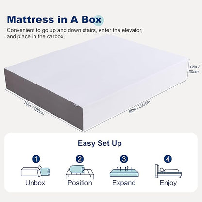 Amazon Basics Breathable Memory Foam Mattress, Medium Firm, 12 Inch, King, White/Grey, 80" L x 76" W