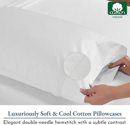 Heirloom Soft, Smooth & Thick Certified 800 Thread Count 100% Cotton Sateen, 2 King Size Pillow Cases, Fits King Pillows (Bright White)