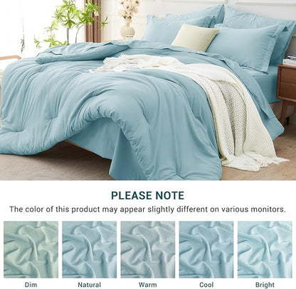 MUXHOMO 5 Pieces Twin XL Comforter Set, Soft Bed in a Bag Twin XL Size, All Season Bedding Set with Comforter, Flat Sheet, Fitted Sheet, Pillowcases & Shams, Lake Blue