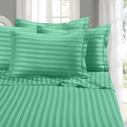 Elegant Comfort Softest and Coziest 4-Piece Sheet Set - 1500 Premium Hotel Quality Microfiber - Deep Pocket, Wrinkle Resistant 4-Piece Damask Stripe Bed Sheet Set, Twin, Paradise Teal