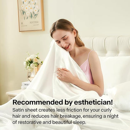 BEDELITE Satin Sheets Full Size Bed Set, Luxury Soft Ivory White Silky Sheet for Hair and Skin, Similar to Silk Bed Sheets Set 4 Pieces with 1 Deep Pocket Fitted Sheet, 1 Flat Sheet, and 2 Pillowcases