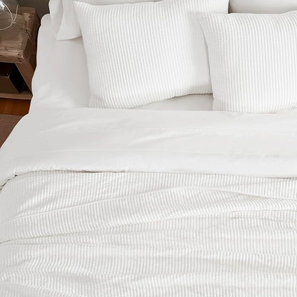EVERGRACEHOME Cotton Coverlet Set King Size 3 Pieces, Lightweight Soft Ribbed Matelassé Bedspread Quilt Set, Cozy Oversized Quilted Bedding Set with 2 Pillow Shams for All Seasons, Ivory White