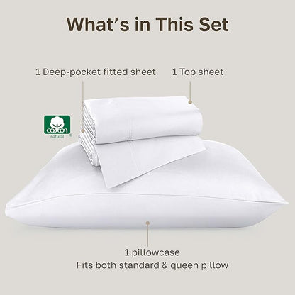 California Design Den Luxury Twin Sheets Set - Buttery Soft 800 Thread Count, 100% Cotton Sheets Sateen, Deep Pockets, Durable Bedding Set - White