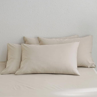 MooMee Bedding Pillowcases Pack of 4 100% Washed Cotton Linen Like Textured Breathable Durable Soft Comfy (Heathered Cream Grey, Standard)