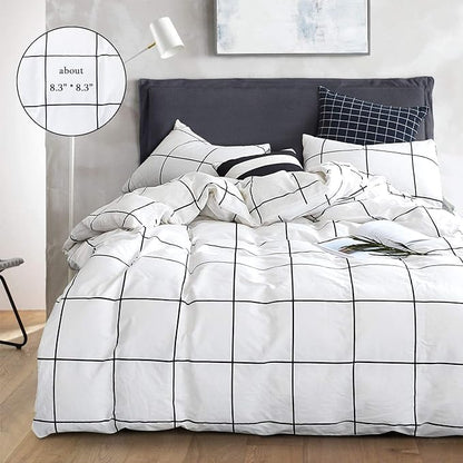 Houseri Black and White Plaid Comforter Set Full White Buffalo Checkered Bedding Comforter Full Size for Teen Boys Girls White Grid Comforter Preppy Gingham Geometric College Dorm Bed Comforters Full