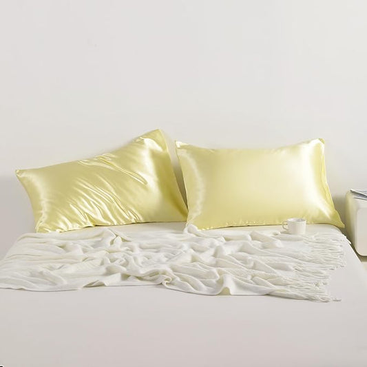 NTBAY 2 Pack Satin Queen Pillowcases for Hair and Skin, Luxurious and Silky Pillow Cases with Envelope Closure, 20x30 Inches, Light Yellow