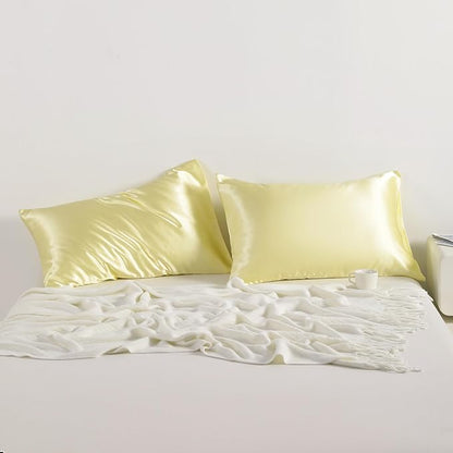 NTBAY 12 Pack Satin King Pillowcases for Hair and Skin, Luxurious and Silky Pillow Cases with Envelope Closure, 20 x 36 Inches, Light Yellow