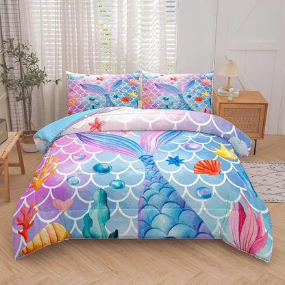 NINENINE Mermaid Comforter Sets,Twin Bedding Sets for Girls,Kids Comforter Sets for Girls, Twin Bedding with 1 Comforter 1Pillowcase