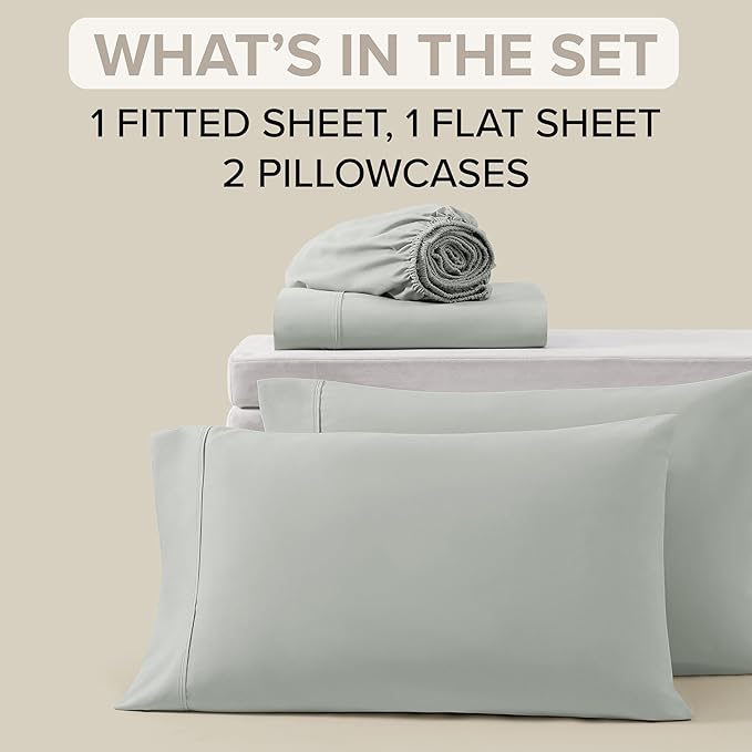 UGG Hedi Queen Sheet Set 4-Piece Luxury Cooling Sheets Deep Pockets Premium Bedding with 2 Pillow Shams Hypoallergenic Machine Washable Soft Lightweight Bed Set for Bedroom, Queen, Mineral Green