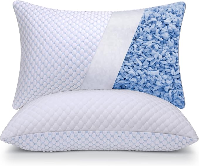 OSBED Adjustable Cooling Shredded Memory Foam Pillows King Size Set of 2 - Temperature-Regulating for Hot Sleepers with Dual Airflow Ventilation(CertiPUR-US & Hypoallergenic & Machine Washable)