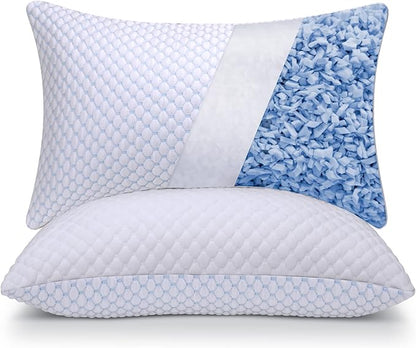 OSBED Adjustable Cooling Shredded Memory Foam Pillows King Size Set of 2 - Temperature-Regulating for Hot Sleepers with Dual Airflow Ventilation(CertiPUR-US & Hypoallergenic & Machine Washable)