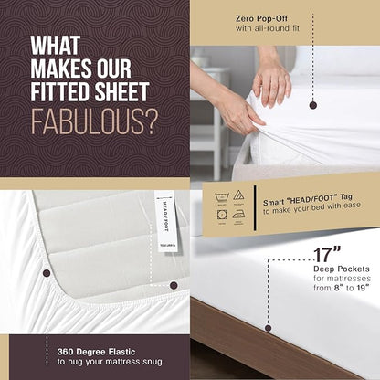 TEXAS LINEN CO. 100% Egyptian Cotton Sheets King Size - 2000 Series Luxury King Bed Sheet Set, Silky Soft Cooling Sateen Weave, 17” Extra Deep Pocket Hotel Collection Sheets (4 Pc, White)