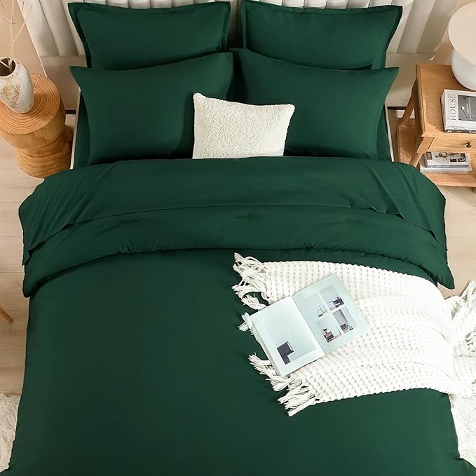 Litanika Super King Plus Comforter Sets Emerald Green - 7 Pieces Bed in a Bag Oversized King Bedding Comforter Sets, Solid Lightweight Bed Set with Comforter, Sheets, Pillowcases & Shams