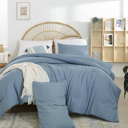 Weigelia Boho Twin Comforter Set - Dusty Blue & Grayish Blue with 1 Pillowcase - Soft, Lightweight & Cozy for All Seasons