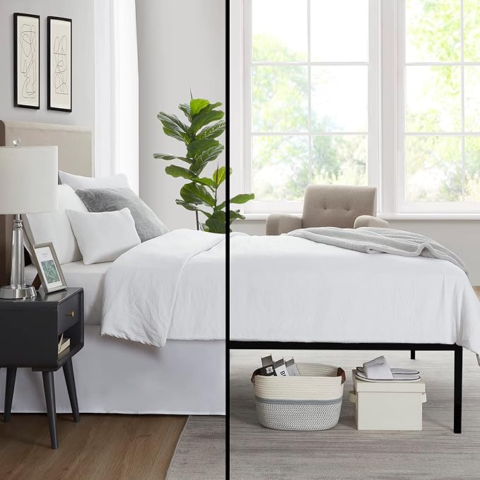Nestl White Bed Skirt Queen Size - 14 Inch Drop Brushed Microfiber Skirts Hotel Quality Pleated Shrinkage & Fade Resistant