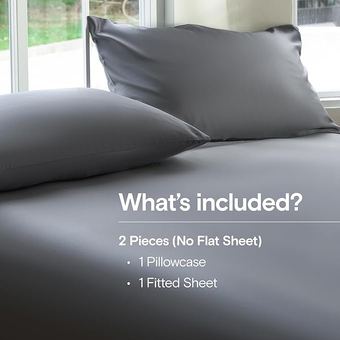 DOZ Sheet Set, 100% Viscose derived from Bamboo, Organically Grown, Buttery Soft, Cooling Sheets, High GSM, Deep Pockets - 2 Piece - 1 Pillowcase 1 Fitted Sheet (Storm, Twin XL)
