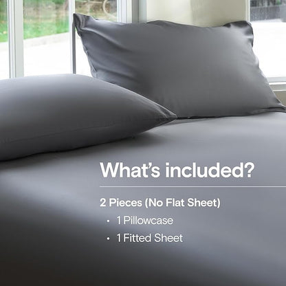 DOZ Sheet Set, 100% Viscose derived from Bamboo, Organically Grown, Buttery Soft, Cooling Sheets, High GSM, Deep Pockets - 2 Piece - 1 Pillowcase 1 Fitted Sheet (Storm, Twin XL)