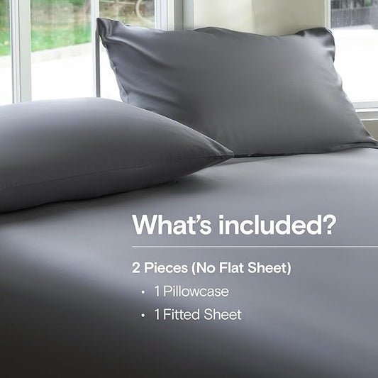 DOZ Sheet Set, 100% Viscose derived from Bamboo, Organically Grown, Buttery Soft, Cooling Sheets, High GSM, Deep Pockets - 2 Piece - 1 Pillowcase 1 Fitted Sheet (Storm, Twin XL)