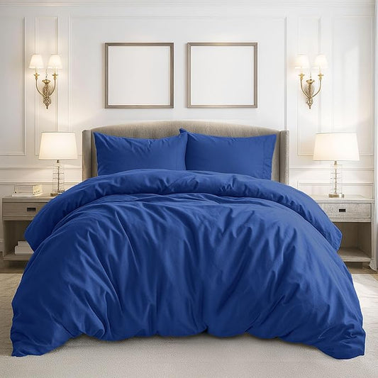 Pure Bedding Duvet Cover King Size - 3 Pieces Extra Soft Bedding Set, Includes 1 Duvet Cover 104x90 Inches with Zipper Closure & 2 Pillow Shams, Comforter Not Included, Navy